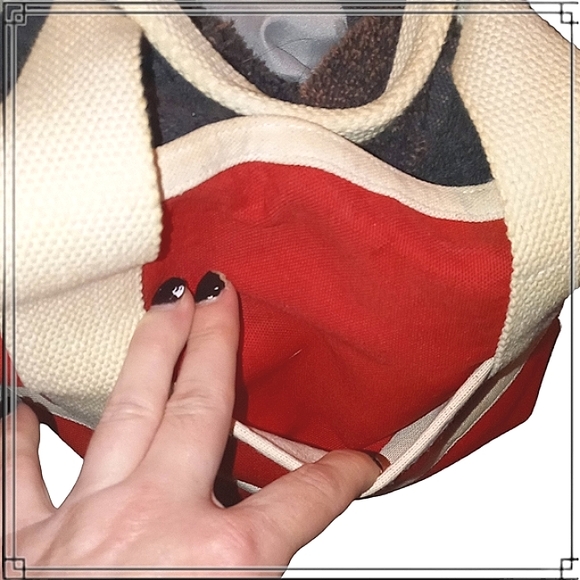 Red & Cream Mini Canvas Tote Bag 100% Cotton - Picture 4 of 8